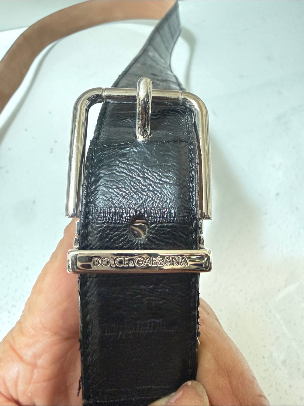 Dolce & Gabbana classic simple black Croc-Embossed Leather Belt Silver Buckle